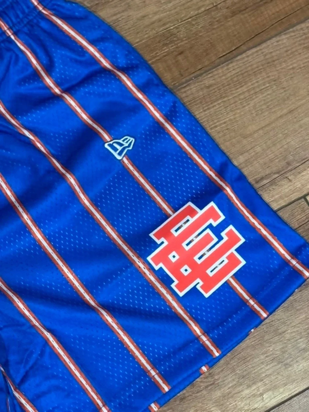 Eric Emanuel EE New York Knicks NBA Blue and Orange Mesh Pinstripe Shorts - Picture 2 of 11